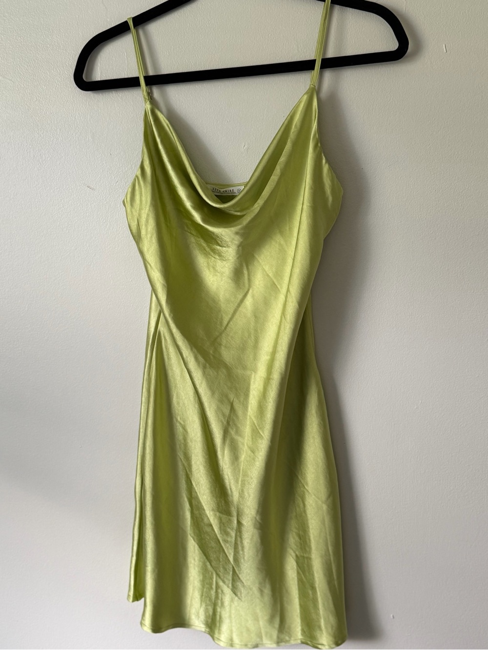 12th Tribe Satin Cowl Slip Dress in Lime Green